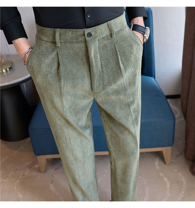 Efterår og vinter nye herre corduroy casual bukser avanceret elastisk talje behagelige herrebukser slidstærke alsidige bukser_voghion.com