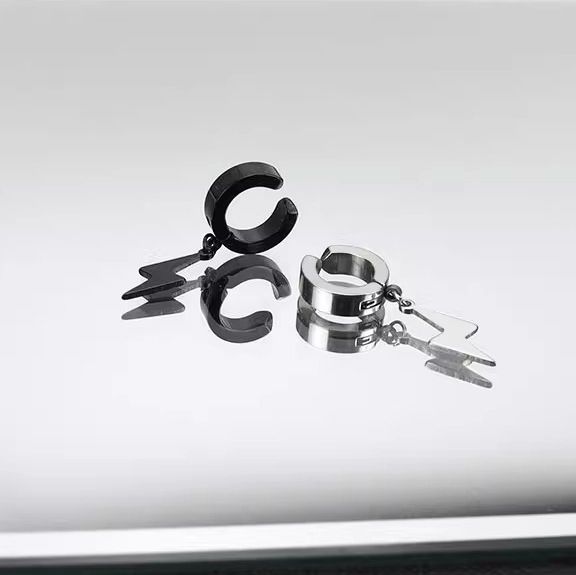 Pendientes de clip para hombre sin perforación, estilo relámpago, para mujer, de acero titanio, sin decoloración, diseño de nicho versátil._voghion.com