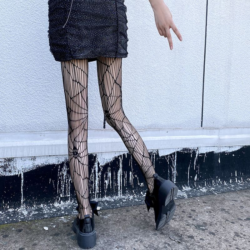 JK Socks Spider Web Dark Style Internet Celebrity Schwarze Strümpfe Dünne Socken Hohle Jacquard-Netzstrümpfe Damen_voghion.com