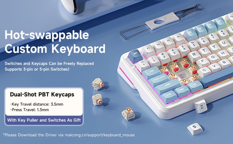 Teclado mecânico sem fio K99 98%, conexão de três modos, teclado compacto para jogos, com junta de seis camadas, retroiluminação RGB, adequado para conexão hot plug de Mac_voghion.com