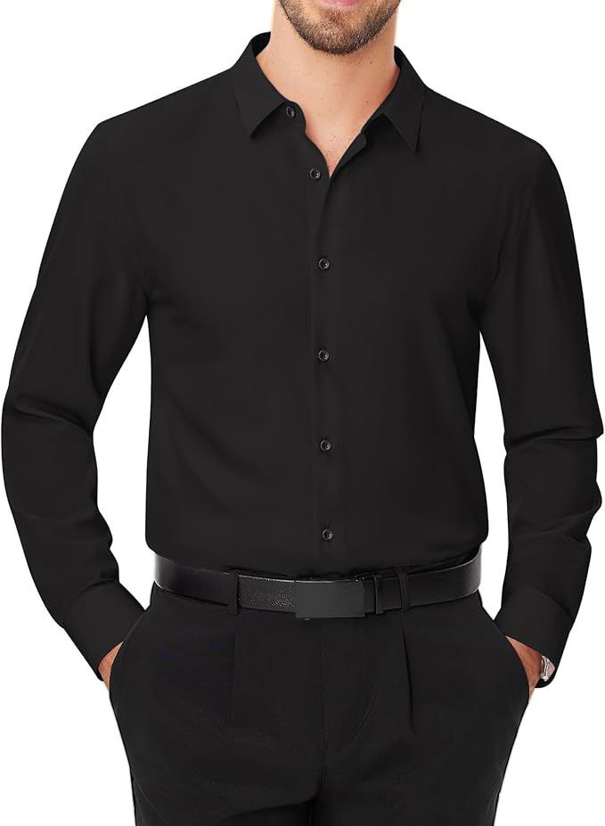 Cross-border Stretch Shirt Heren Business Dress Strijkvrij Slim Zijdezacht Hanger Anti-rimpel Shirt Populaire Herenkleding_voghion.com