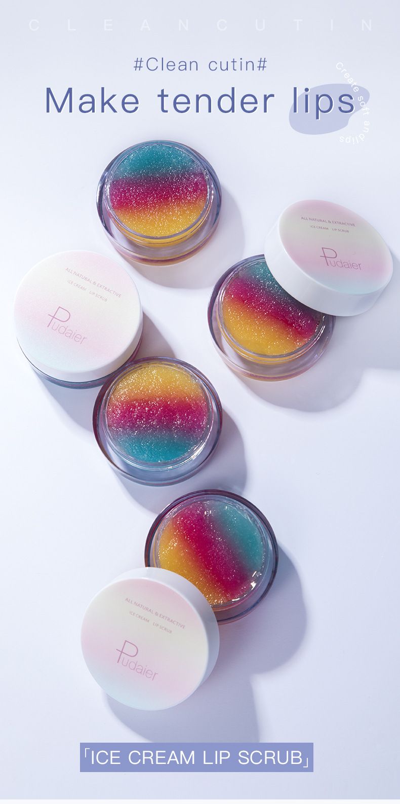 Bálsamo labial exfoliante, hidratante y suavizante con queratina de Pudaier. Tratamiento hidratante suave para labios suaves._voghion.com