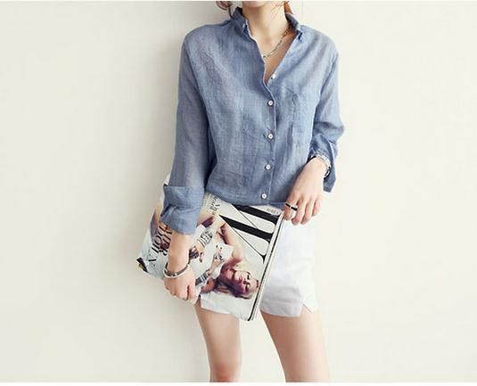 Abbigliamento da donna Camicie casual Maniche lunghe Camicie larghe e sottili da donna Camicia casual in lino Manica lunga Vestibilità ampia Leggera Protezione solare Top_voghion.com