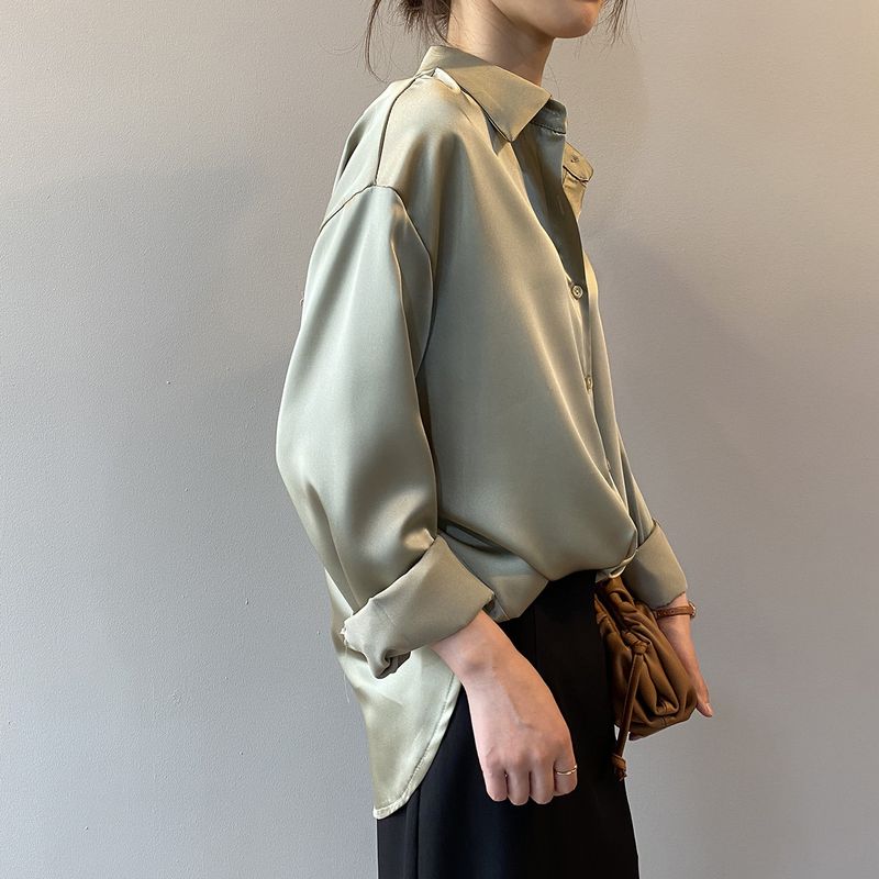 2025 Women's New Spring And Autumn White Shirt, Unique Design, Draped Top, Silk Satin Blouse_voghion.com
