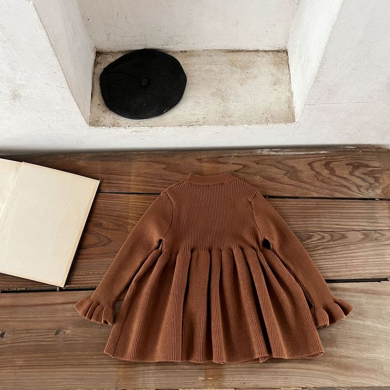 Kleinkind Mädchen Kleidung Baby Baumwolle Trompete Manschetten Wollkleid Säugling Frühling und Herbst Pullover Kleid_voghion.com