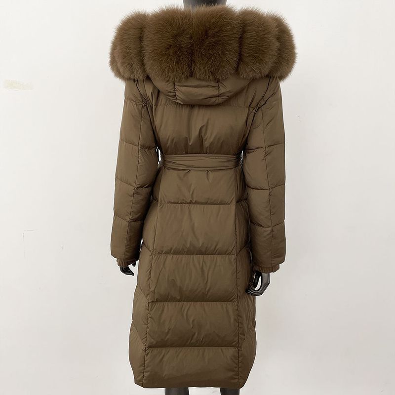 Fox Fur Large Collar Down Jacket With Hood And Long Style For Winter, Slim Waist And Knee Length Thickened Women's Coat_voghion.com