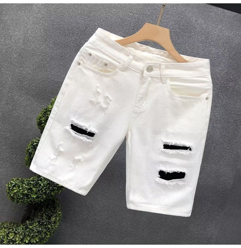 Herenkleding Zomer Dunne Versleten Gescheurde Denim Shorts Herenmode Merk Losse Rechte Vijf-punts Retro Middellange Broek_voghion.com