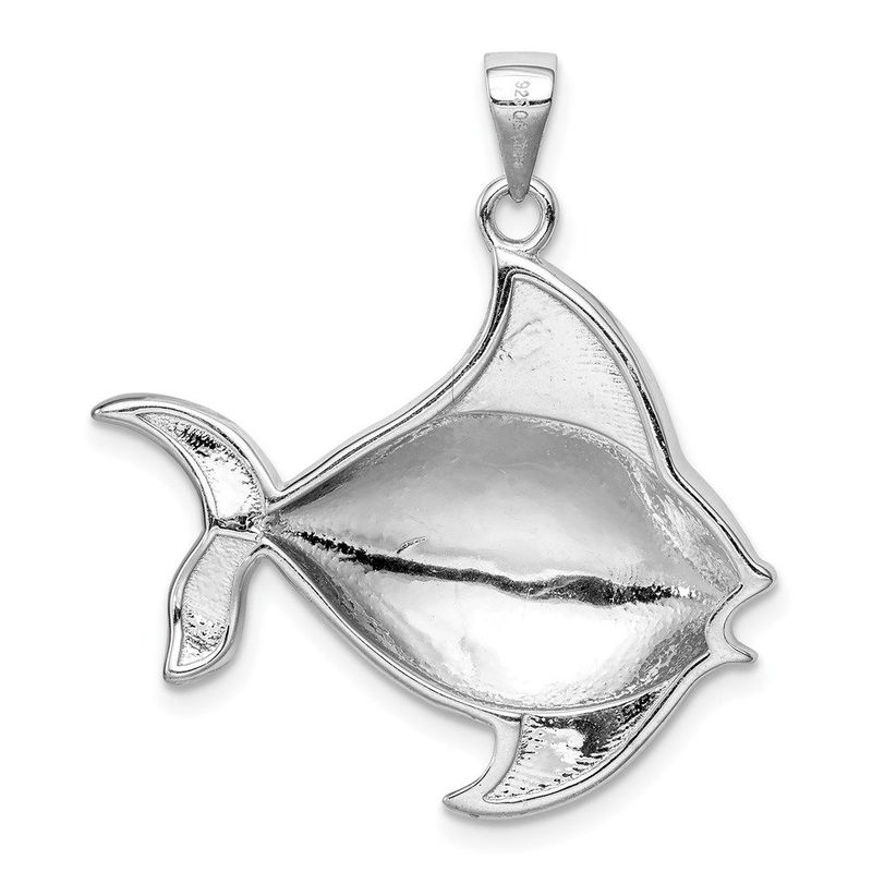 Sterling Silver Rhodium-plated Polished Created Blue Opal Fish Pendant_voghion.com