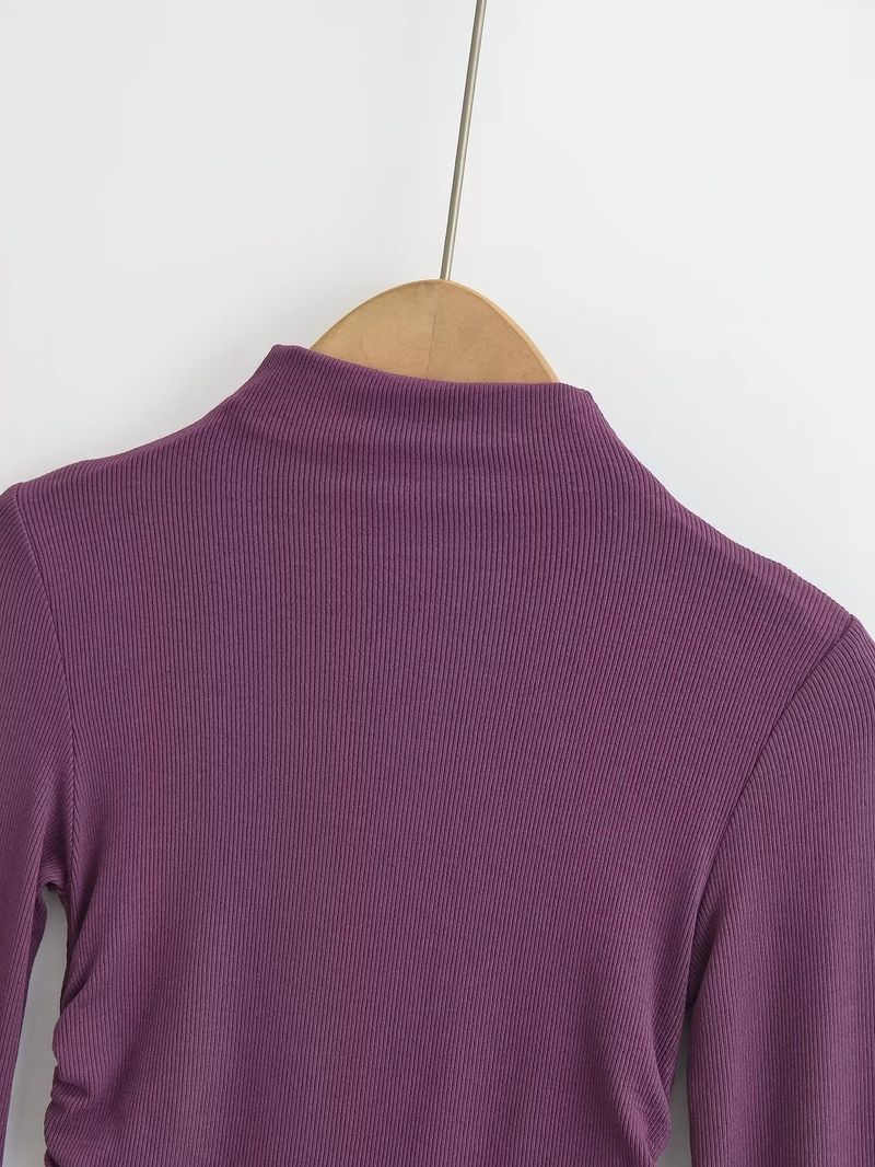 Small High Neck Solid Color Threaded Base Shirt Style Women's New Elastic Tight Top Spicy Girl T-shirt_voghion.com