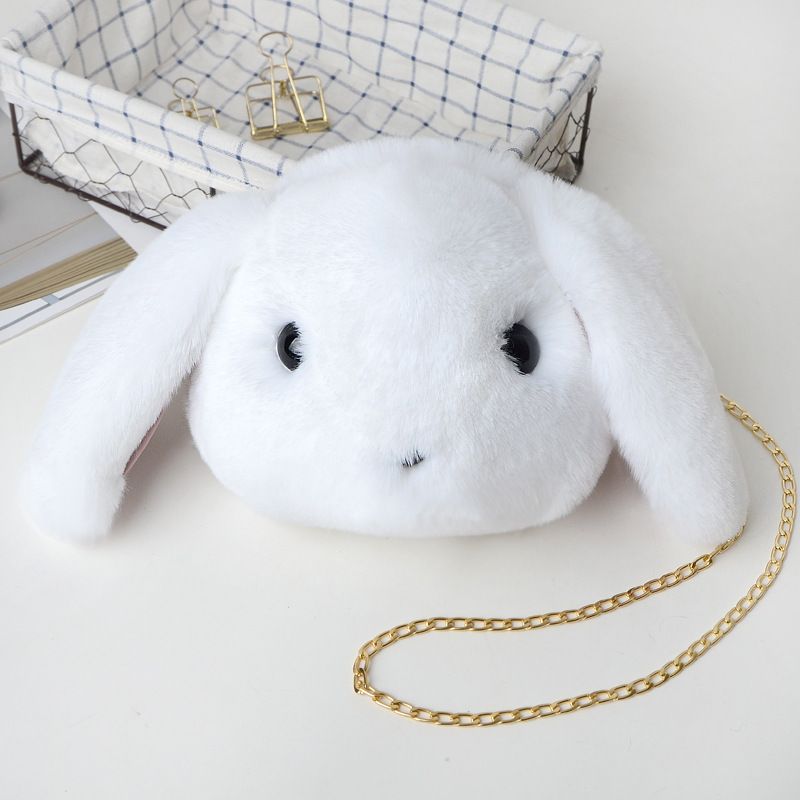 Fashion Korean Style Plush Rabbit Bag Crossbody Bag Women's Chain Animal Small Backpack Big Head Rabbit Ears Bag Cute_voghion.com