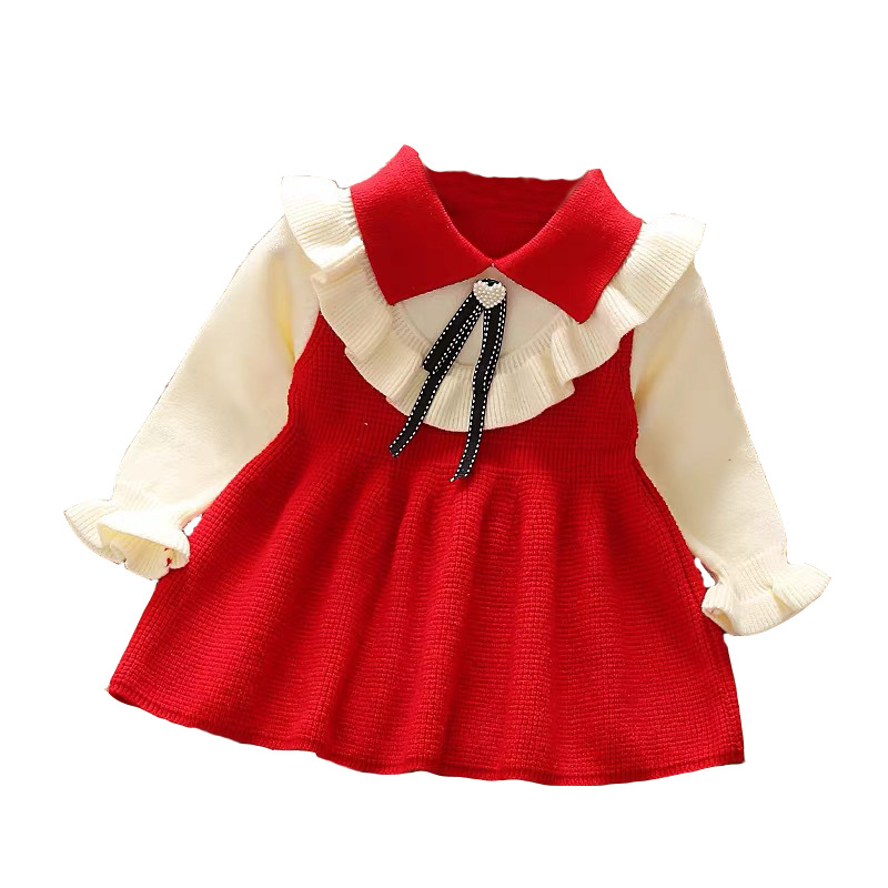 2023 neue Koreanische Pullover Frühling und Herbst 1 Westlichen Stil Gestrickte Prinzessin Baby Kleid_voghion.com