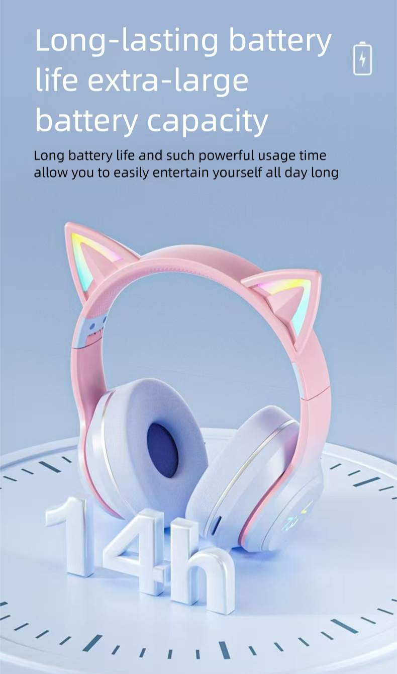 BT618 Over-Ear Bluetooth Gaming Mobile Phone Wireless Deep Bass Headset Full Coverage Cat Ear_voghion.com