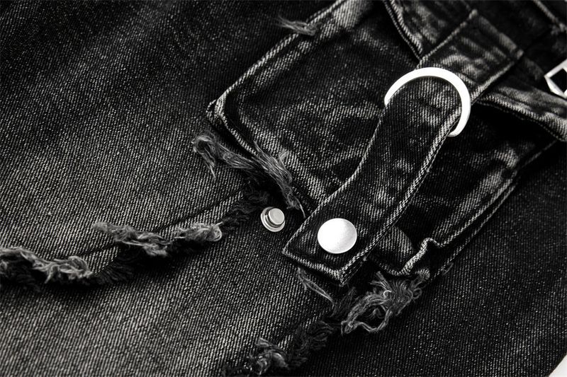 Men's Deconstructed Workwear Jeans - Raw Hem Bootcut Pants With Lace-Up Detail (Charcoal, S-3XL)_voghion.com