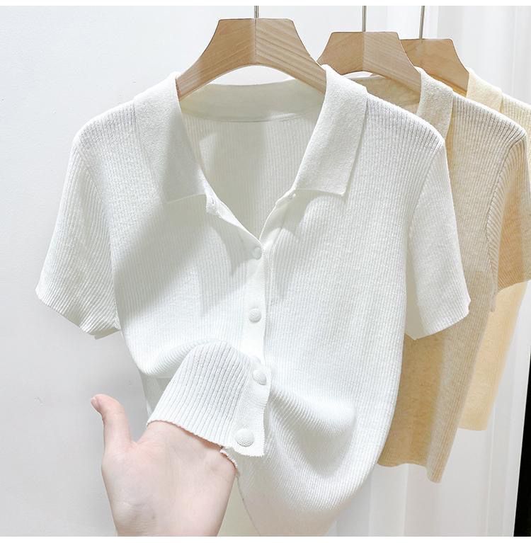 Women's Clothing Thin Sweater Slimming Short Sleeves Solid Color Versatile Short Cardigan Top_voghion.com