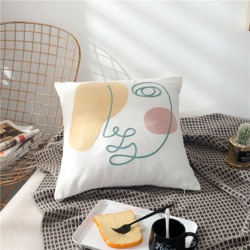 Minimalistisches abstraktes Gesichtskissen – Modernes Dekokissen für Sofa/Büro (inkl. Einsatz 18x18 Zoll, weiches Polyester, zeitgenössische Heimdekoration)_voghion.com