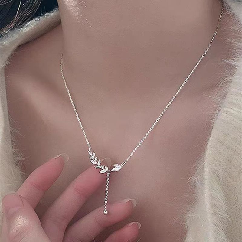 S Pure Silver Safety Necklace For Women, Niche Design, Exquisite And Versatile Temperament, Wheat Tassel Collarbone_voghion.com
