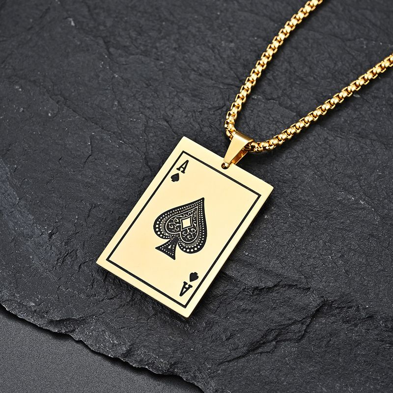 Speelkaarten schoppen A rood hart K titanium stalen hanger verguld met K gouden overdracht tij merk ketting_voghion.com
