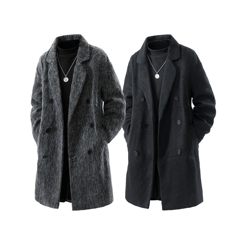 Trench da uomo in lana di media lunghezza sopra il ginocchio, giacca spessa alla moda in stile coreano di alta qualità per autunno inverno_voghion.com