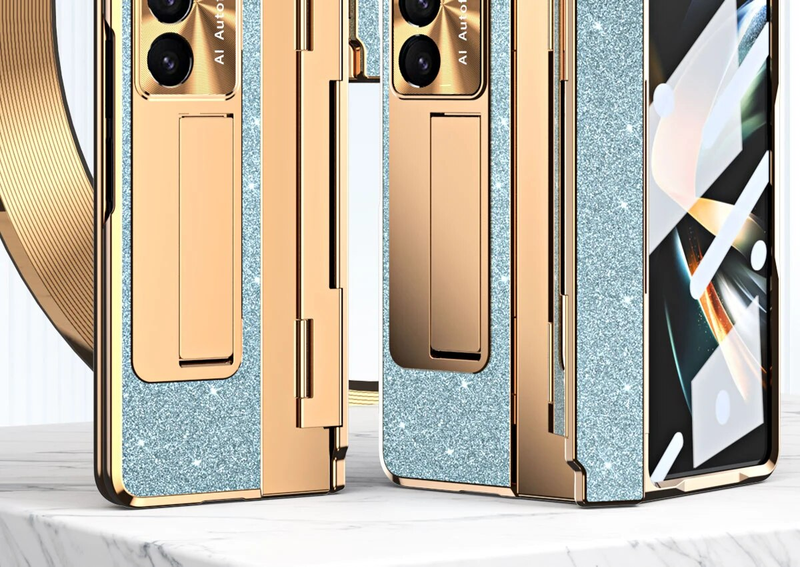 RENGZ Plating Leather Stand Hinge Protection Case Samsung Galaxy Fold 5 3 With Screen Protector Cover For Z Fold5_voghion.com