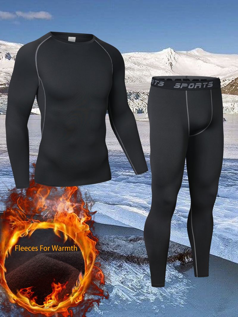 Autumn Winter Fleece-Lined Sportswear Set For Men Outdoor Skiing Running Quick-Dry Tight Fitness Base Layer Thermal_voghion.com