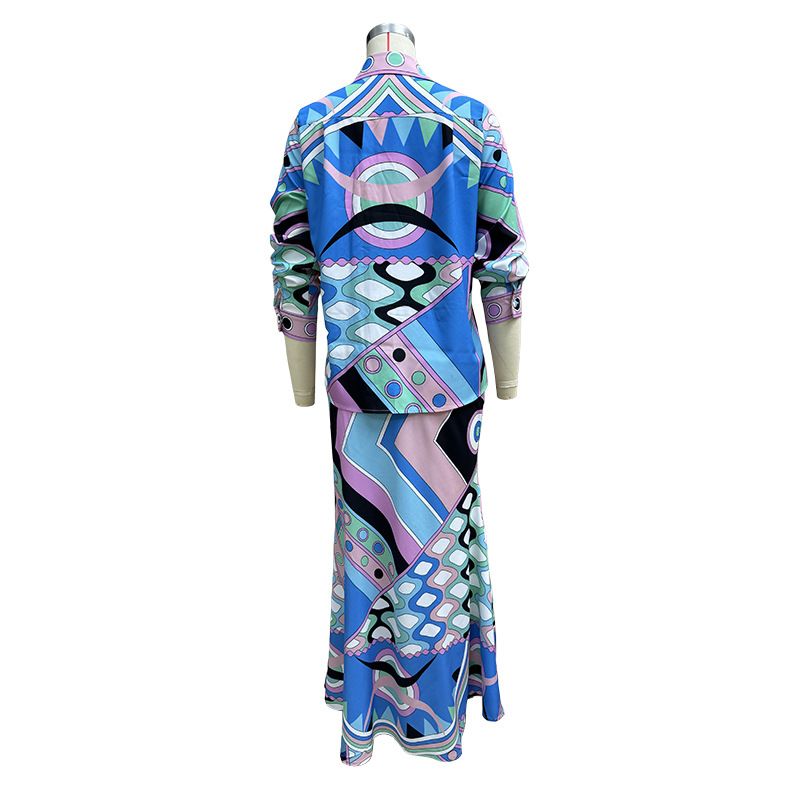 Conjunto de camisa estampada e saia plissada feminina – look fluido de duas peças para primavera e verão_voghion.com