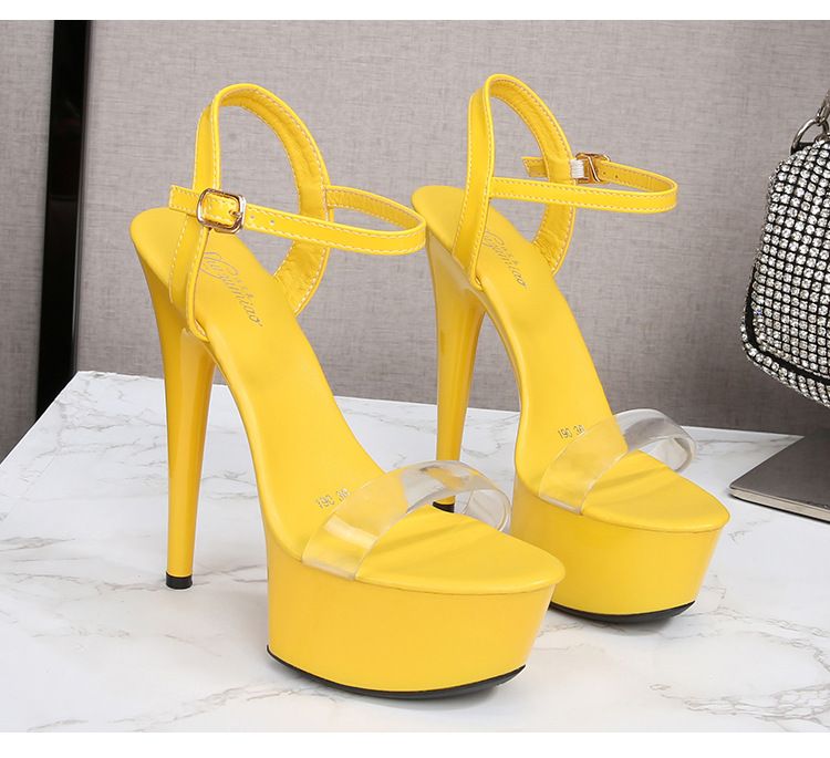 Scarpe col tacco alto a punta da donna - Parte anteriore trasparente e parte posteriore lucida - Taglie 34-43_voghion.com