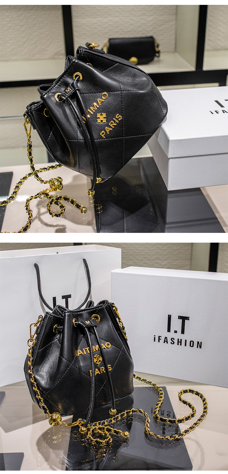P7 Nuova Moda Borsa a Tracolla Mini Quadrata Versatile Borsa a Secchiello in Vera Pelle con Diamanti Dropshipping_voghion.com