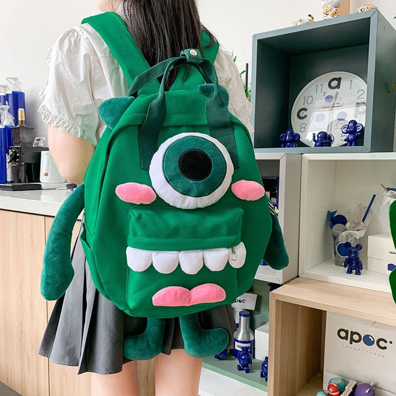 Cute cartoon backpack, new style monster girl backpack, travel large capacity canvas bag_voghion.com