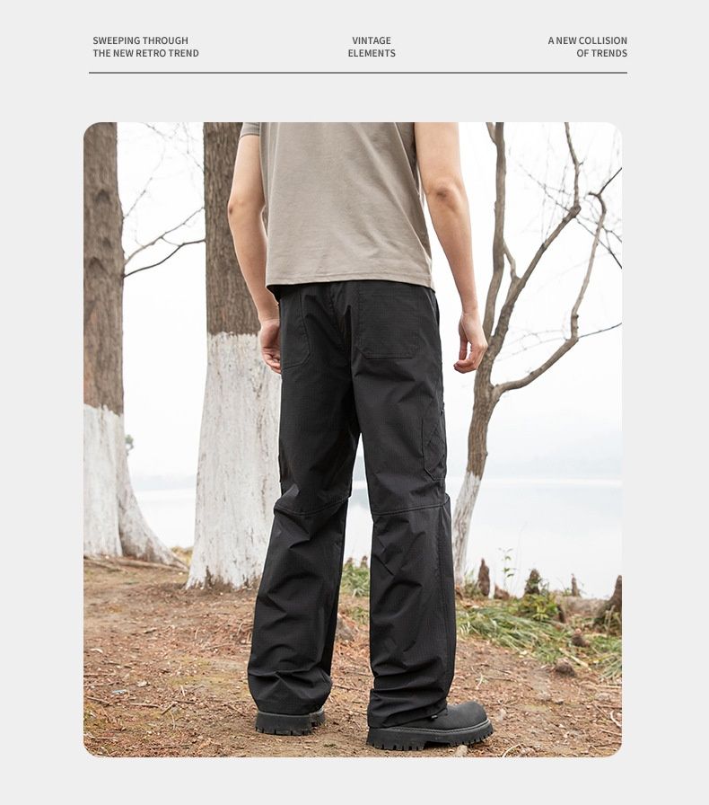 001 Hiking Solid Color Men's Spring Outdoor Thickened Fashion Versatile Casual Windproof And Water-Resistant Pants_voghion.com