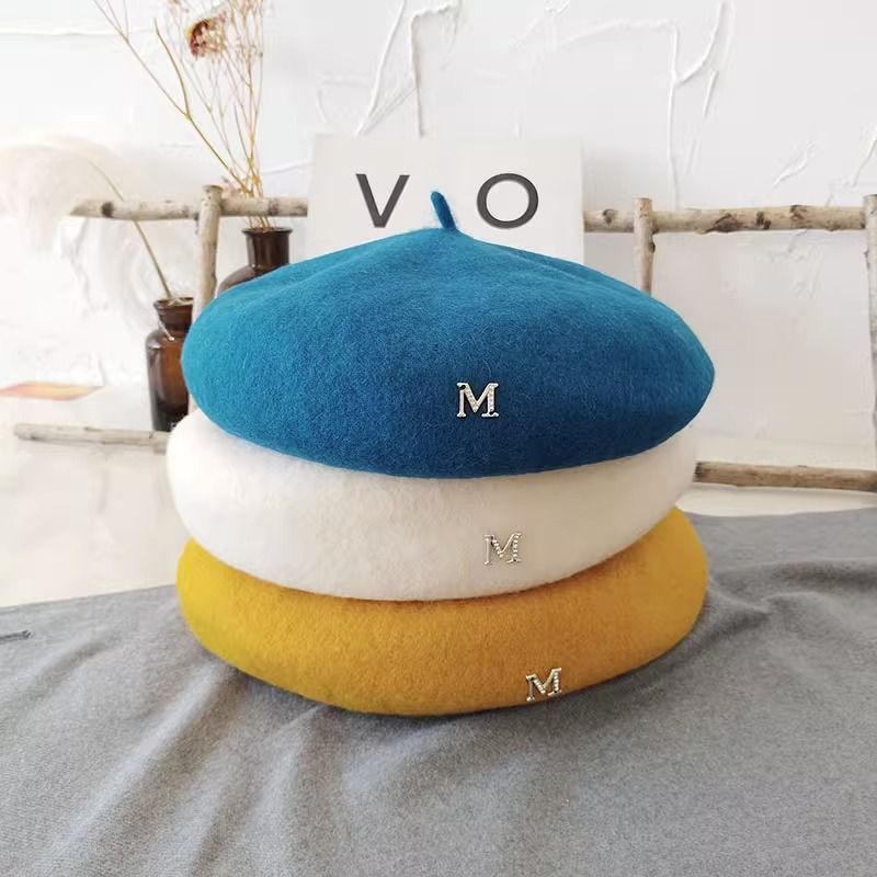 Béret noir en laine M pour femmes en automne et en hiver, version coréenne, chapeau octogonal de célébrité britannique d'internet, peintre_voghion.com