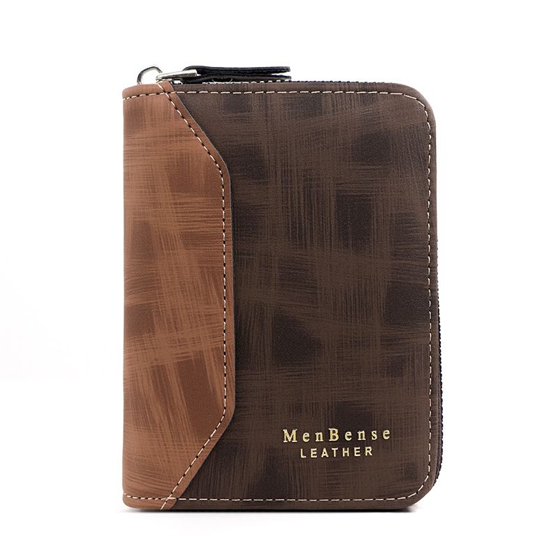 Mode Patchwork Matte Herren Kurze Kette Brieftasche Gold Gestempelt Brief Vertikale Geldbörse Karte Halter Münzclip_voghion.com