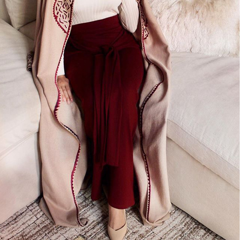 Women's lace-up solid color wrap hip skirt_voghion.com