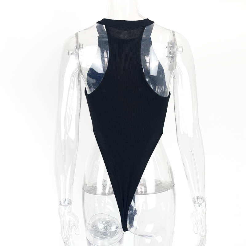 Female Solid Sleeveless Bodysuits Sexy Women Halter Bodysuits High Cut Bodycon Leotard Tops Summer Fashion Bottomed Tops_voghion.com