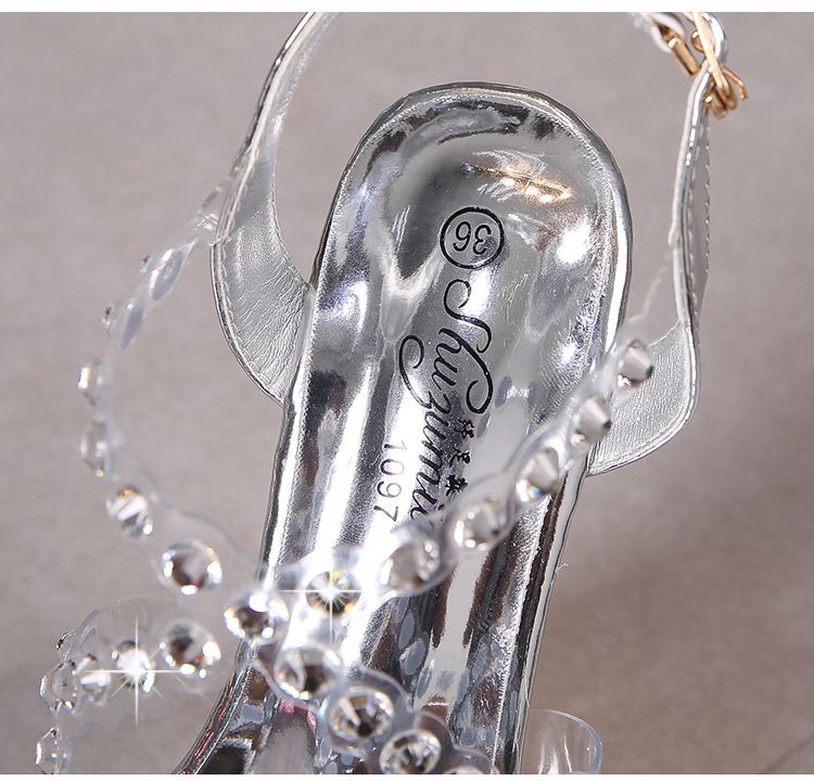 Sandali con tacco alto trasparenti da donna - Tacco spesso con plateau da 14 cm e strass, scarpe da gladiatore sexy estive_voghion.com