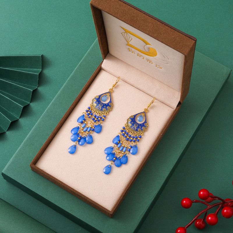 1 paire de boucles d'oreilles pendantes en alliage plaqué avec perles et pampilles style rétro Ig_voghion.com