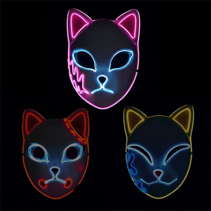 Maschera per il viso di gatto di Halloween Maschere LED luminose di Halloween Maschere per cosplay di anime Maschere per gatti luminose per feste di Natale di Halloween_voghion.com