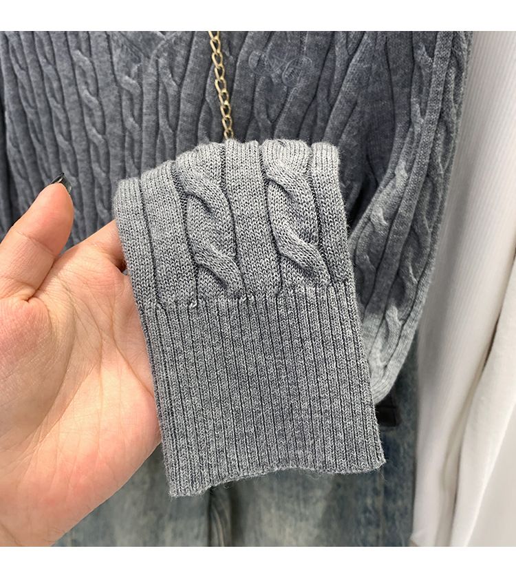 Maglione a trecce con scollo a V – Maglia oversize da donna in misto cotone a maniche lunghe, capo di ispirazione coreana perfetto per creare strati di stile_voghion.com