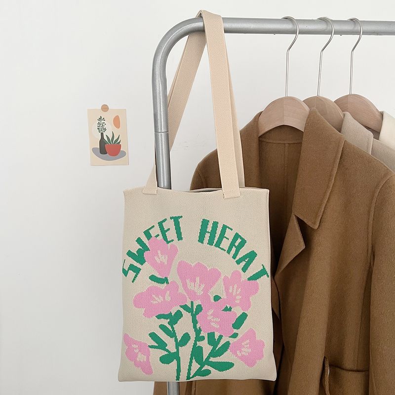 Neue Casual Große Kapazität Gestrickte Tasche Für Frauen Sommer Ausflug Gewebte Blume Schulter_voghion.com