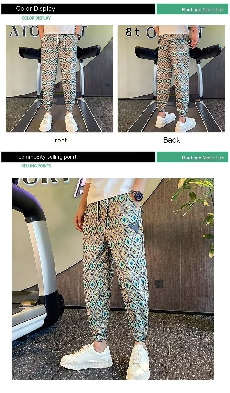 Ruffiano estivo e bello casual da uomo versione coreana pantaloni sportivi versatili di marca di moda con rilegatura sottile - stampabili_voghion.com