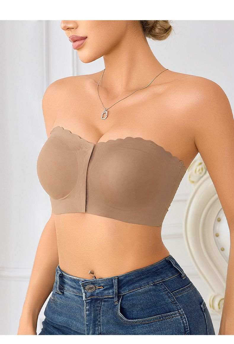 Women's Intimates Front Buckle Seamless Tube Top Wavy Edge Underwear_voghion.com