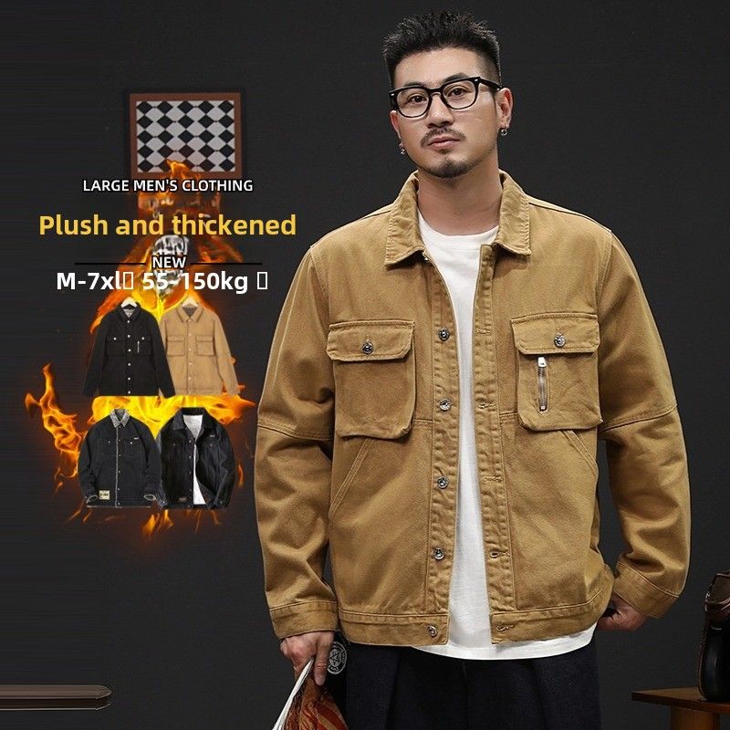 Vânzări directe din fabrică de iarnă catifea îngroșată jachetă din denim pentru bărbați, bumbac pur, brand la modă, zăpadă vulpe catifea industrie grea, jachetă de dimensiuni mari pentru bărbați_voghion.com