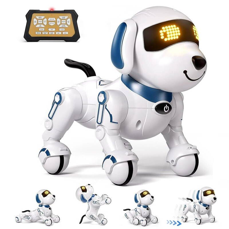 BEEPRINCESS Robot Dog, Smart Programmable RC Electronic Pet Puppy With Early Education Function, White/Blue_voghion.com