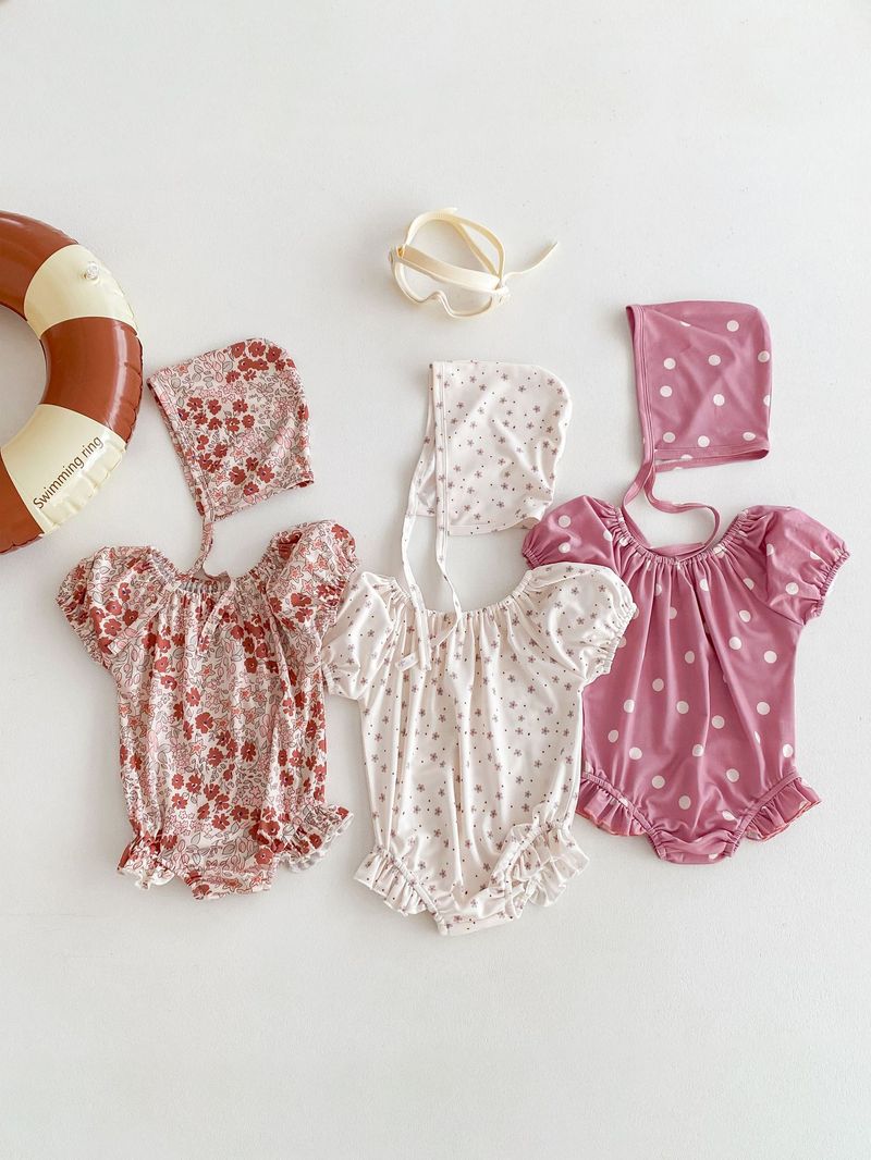 Maillot de bain d'été coréen pour filles, bulle à la mode pour bébé, mignon, manches courtes, une pièce enveloppée, bas, imperméable, chapeau de natation_voghion.com