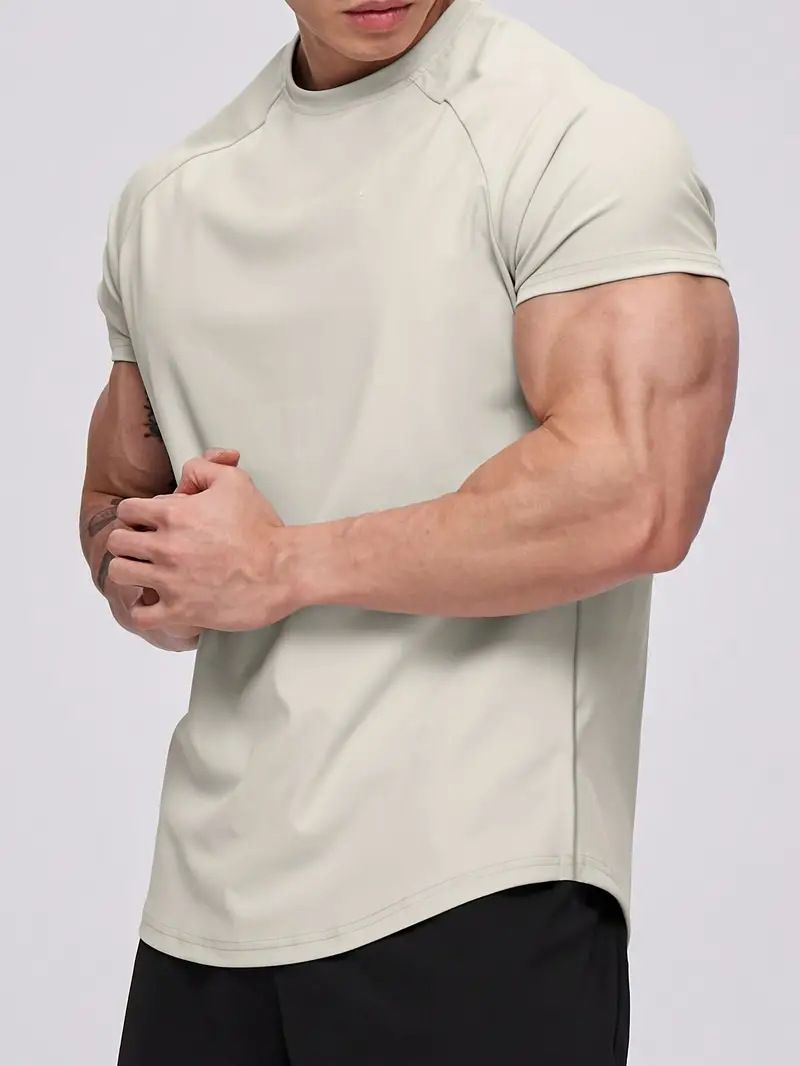 Nova camiseta de secagem rápida masculina, cor sólida, fitness, manga curta, camiseta de verão, corrida, esportes, roupas de secagem rápida_voghion.com