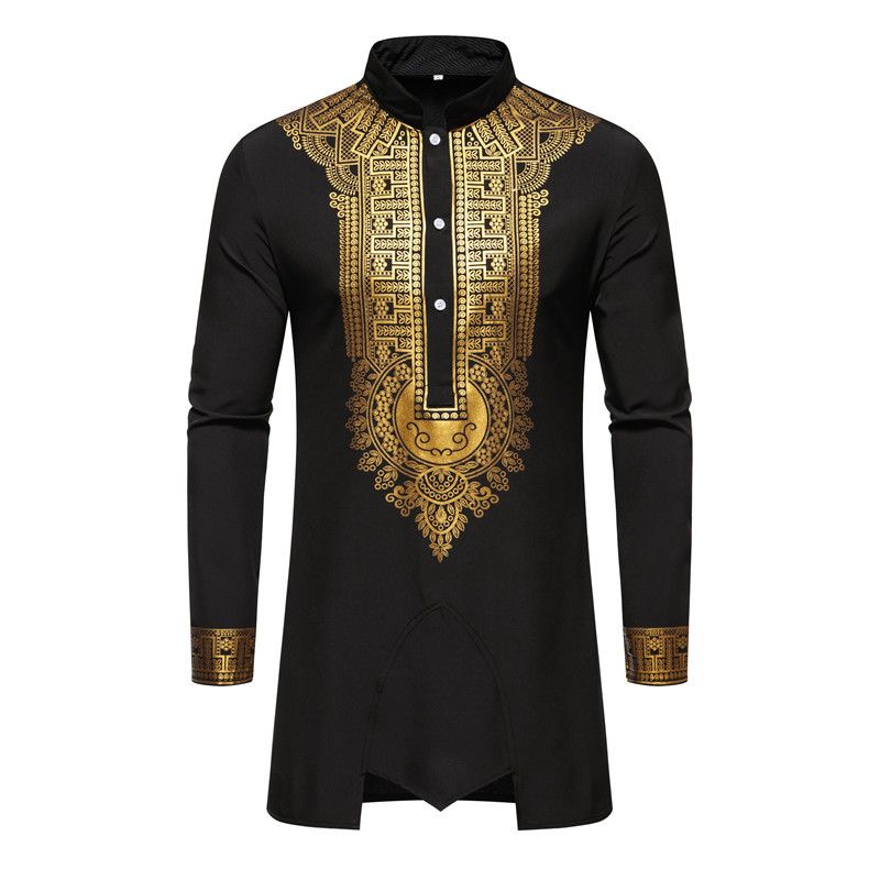 Men's Clothing New Men's Robe Fashion Hot Stamping Printing Suit Size Muslim Casual Two Piece Suit_voghion.com