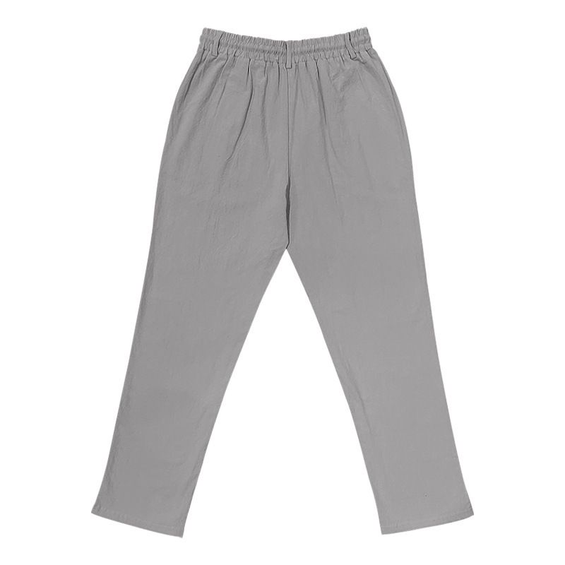 Pantaloni casual da spiaggia a vita alta con spalline dritte in cotone e lino, nuovi alla moda per uomo, primavera e autunno_voghion.com