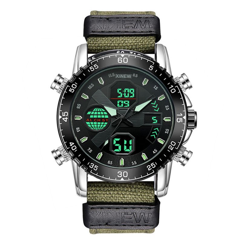 Men's Digital Analog Sports Watch With Nylon Strap - Dual Display, Multifunction, Lightweight & Durable For Outdoor Activities_voghion.com