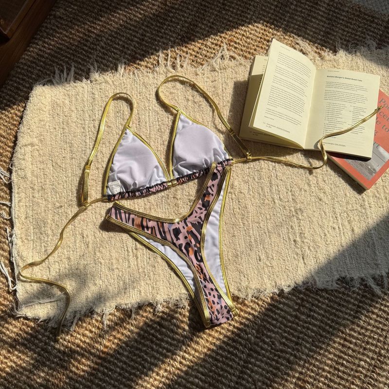 Bikini-Set mit Leopardenmuster – Sexy Triangel-Bademode mit seitlicher Schnürung für Damen_voghion.com