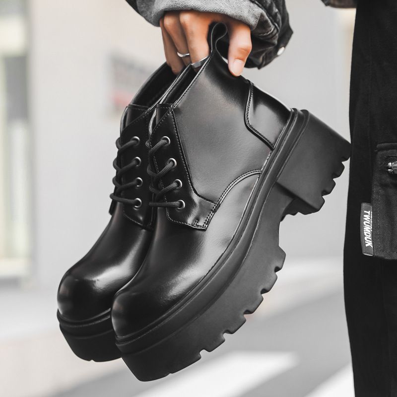 Lace-up High-top Thick-soled Heightening Men's Boots Fleece Short Boots Tooling Boots Martin Boots_voghion.com