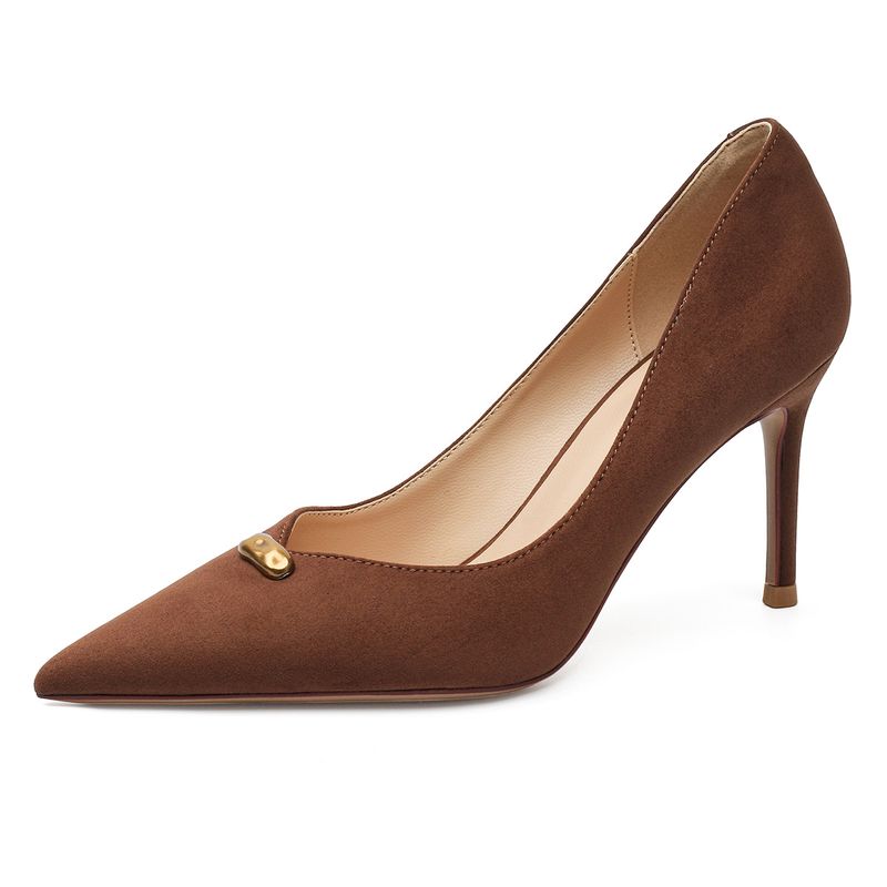 New Suede Pointed Toe Women's High Heels Versatile Commuting Small Gold Bean Thin Heel Soft Sole Shallow Mouth Slip-On_voghion.com